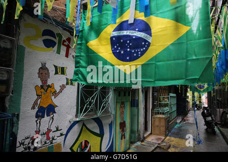 Rio De Janeiro, Brazil views of daily life in Rocinha Favela on the day of Brazil playing in the third place play off in World Cup 2014 finals Stock Photo