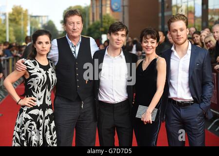 (left to right) Charlotte Riley, writer Steven Knight, Cillian Murphy, Helen McCrory and Joe Cole at the premiere of Peaky Blinders: Series 2 at Broad Street Cineworld, Birmingham. Stock Photo