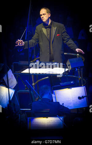 The Royal Liverpool Philharmonic Orchestra, conducted by Timothy Henty, performing at Classic FM Live, at the Royal Albert Hall in London. Stock Photo