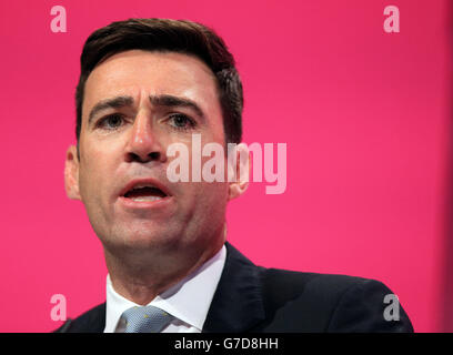 Shadow Health secretary Andy Burnham speaks during the Labour Party's annual conference at Manchester Central Convention Complex. Stock Photo