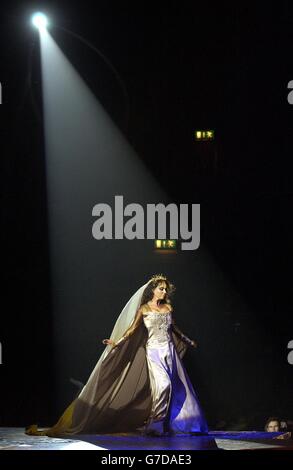 Singer Sarah Brightman performs live on stage at Wembley Arena in north London, as part of her 'Harem' world tour. Stock Photo