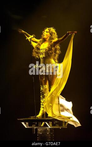 Singer Sarah Brightman performs live on stage at Wembley Arena in north London, as part of her 'Harem' world tour. Stock Photo