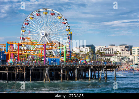 SANTA MONICA, USA - JUNE 19: The amusement park on the Santa Monica Pier, Los Angeles California on June 19, 2016. The pier is p Stock Photo