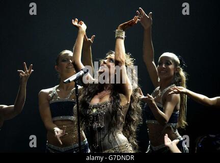 Singer Sarah Brightman performs live on stage at Wembley Arena in north London. Stock Photo