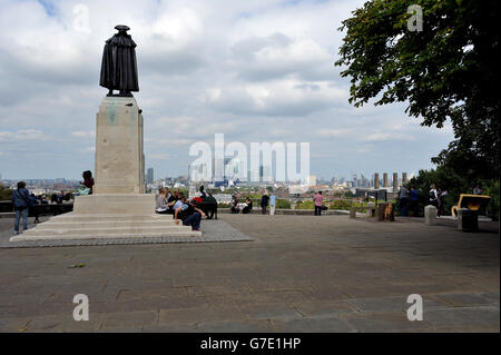 A view of the statue of General James Wolfe in the Royal parks, Greenwich Park, in south London. Stock Photo