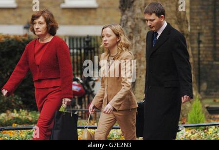 Geraldine Finucane (left), the wife of murdered solicitor Pat Finucane, arrives at No 10 Downing Street in central London with her son Michael and daughter. The family of Mr Finucane are calling for a public inquiry into his death, whereas at present, only a private one has been offered. Stock Photo