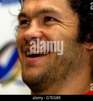 Great Britain Rugby League captain Andrew Farrell during a press conference at Elland Road, Leeds. Great Britain face Australia in the Tri-Nations final on Saturday. Stock Photo