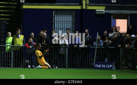 Soccer - FA Cup - First Round - Havant & Waterlooville v Preston North End - West Leigh Park. Preston North End's Callum Robinson celebrates scoring the opening goal during the FA Cup First Round match at West Leigh Park, Havant. Stock Photo