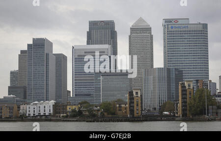 A general view of Canary Wharf on the Isle of Dogs in East London. Stock Photo