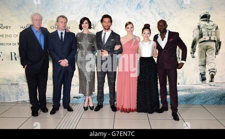 Sir Michael Caine, Christopher Nolan, Anne Hathaway, Matthew McConaughey, Jessica Chastain, Mackenzie Foy and David Gyashi arriving at Odeon Leicester Square in central London for the European premiere of the film, Interstellar. Stock Photo