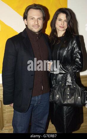 Star of the film Christian Slater and his wife Ryan Haddon arrive for a private screening of Churchill - The Hollywood Years, at the Soho Hotel in central London. Stock Photo