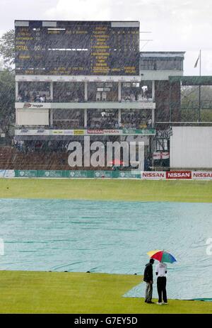 The pitch and ground covers as heavy rain fall before start of the ICC ...