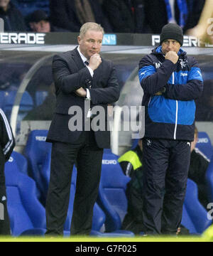 Rangers manager Ally Mccoist (left) and assistant manager Kenny McDowall (right) during the SPFL Championship match at Ibrox, Glasgow. Stock Photo