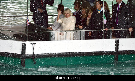 The Duchess of Cornwall takes a guided tour via canal boat with the First Lady Gretta Salinas de Medina of Nuevo Leon in Monterrey in Mexico, on the ninth day of the Prince of Wales and Duchess of Cornwall's tour to Colombia and Mexico. Stock Photo