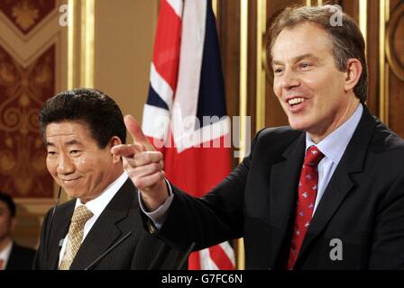 Tony Blair press conference Stock Photo