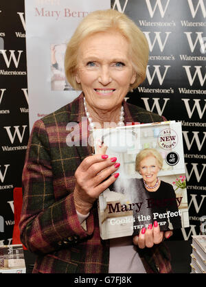 Celebrity TV cook Mary Berry with her new book Cooks the Perfect, before signing copies for fans at the Waterstones Book store in the King's Road Chelsea, west London. Stock Photo