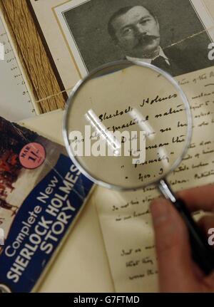 Some maunscripts, letters and photographs of Sir Arthur Conan Doyle and other previously unseen material, which will go on display at the British Library in London starting tomorrow. Stock Photo