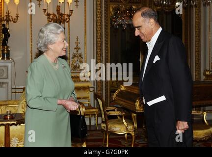 Britain's Queen Elizabeth II receives His Excellency the Ambassador of Switzerland, Mr Alexis Lautenberg, who presented his Letter of Credence, at Buckingham Palace, London. Stock Photo