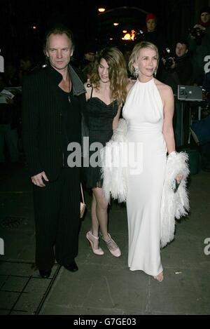 Singer Sting arrives with his wife Trudie Styler and daughter Coco at the La Dolce Vita christmas party, held at the Old Billingsgate Market in central London. Stock Photo