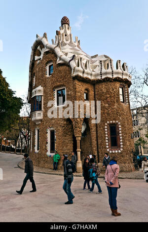 Pavilion at the entrance of Parc Guell, Gaudi architecture, UNESCO World Heritage Site, Barcelona, Catalunya, Catalonia Stock Photo