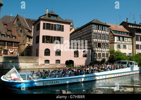 Tourist boats on the river Ill, historic centre, Unesco World Heritage Site, Strasbourg, Alsace, France, Europe, PublicGround Stock Photo