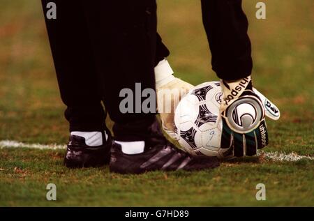 International Soccer. ASIA'96 Semi Final Iran v Saudi Arabia. Uhlsport,goalkeepers gloves Stock Photo