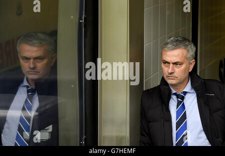 Chelsea manager Jose Mourinho in a reflective mood ahead of the Barclays Premier League match at St James' Park, Newcastle. Stock Photo