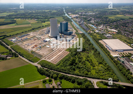 Aerial view, power plant construction EON Datteln 4, freeze due to legal problems after a failed Zoning, Dortmund-Ems Canal,coal Stock Photo