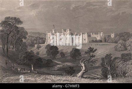 COUNTY DURHAM: Brancepeth Castle. ALLOM, antique print 1839 Stock Photo