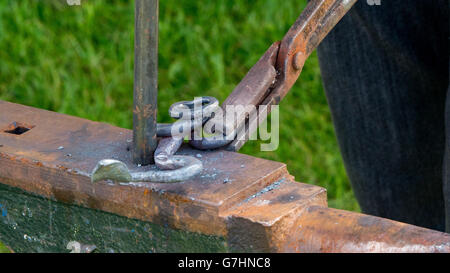 Detailed shot of metal being worked at a blacksmith forge Stock Photo