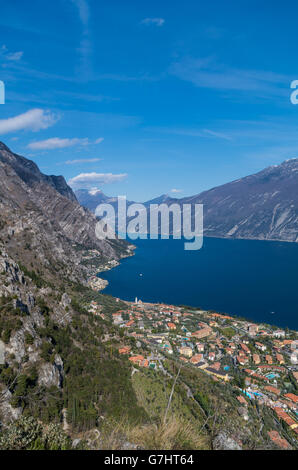 Beautiful view on Limone sul Garda from the mountainside, Italy Stock Photo