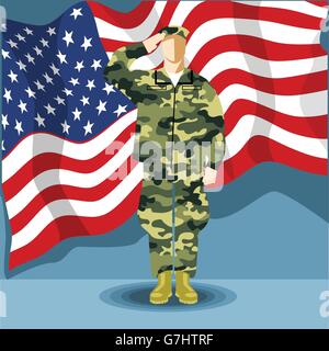Happy fourth of july America, independence day card, with an army soldier and flag. Digital vector image Stock Vector