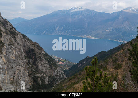 Beautiful view on Limone sul Garda from the mountainside, Italy Stock Photo