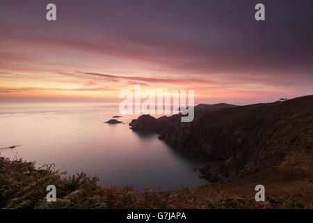 Sunset at Pwll Deri, Strumble Head, Pembrokeshire Coast National Park, Wales Stock Photo