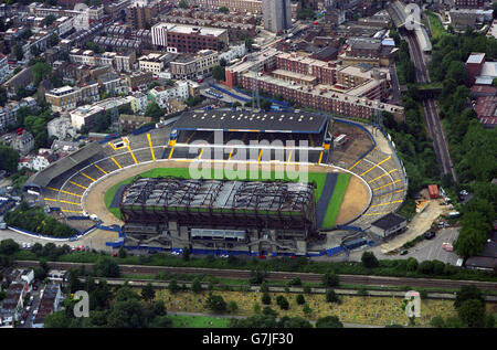 Aerial view of Chelsea Football Club's home ground Stamford Bridge. Stock Photo