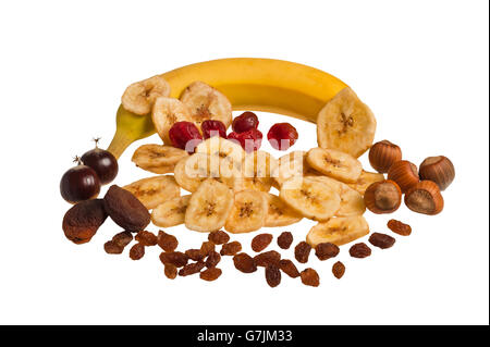 Dried fruit mix isolated on white Stock Photo