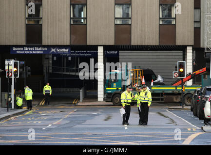 A general view of Queen Street in Glasgow as police remove the cordons at the scene of yesterdays bin lorry crash in Glasgow. Stock Photo