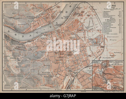 LINZ antique town city plan stadtplan. Austria Österreich karte, 1896 ...