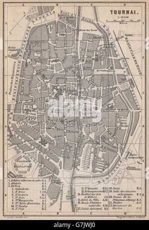 TOURNAI DOORNIK antique town city plan. Belgium carte. BAEDEKER, 1897 old map Stock Photo