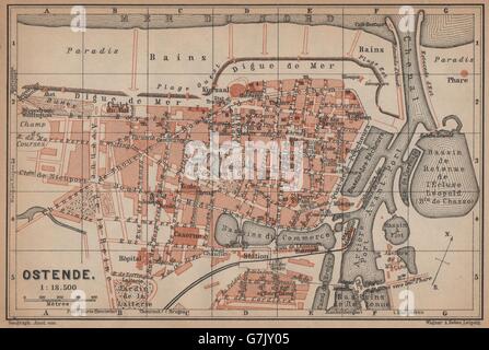 OSTEND OOSTENDE OSTENDE: Antique town plan. City map. Belgium. BRADSHAW ...
