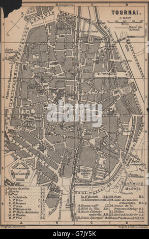 TOURNAI DOORNIK antique town city plan. Belgium carte. BAEDEKER, 1901 old map Stock Photo