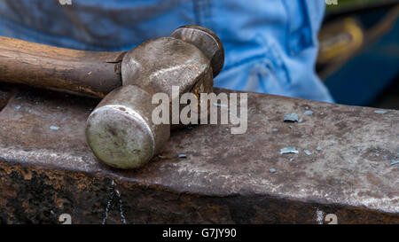 Detailed shot of metal being worked at a blacksmith forge Stock Photo