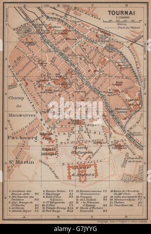 TOURNAI DOORNIK antique town city plan. Belgium carte. BAEDEKER, 1905 old map Stock Photo