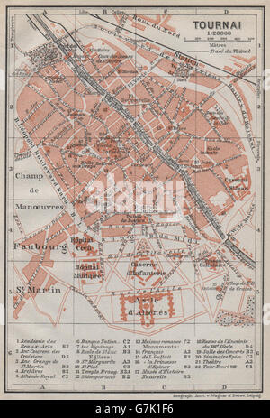 TOURNAI DOORNIK antique town city plan. Belgium carte. BAEDEKER, 1910 old map Stock Photo