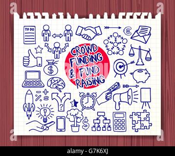 Crowd funding doodle set Stock Vector