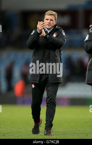 Soccer - FA Cup - Fourth Round - Aston Villa v AFC Bournemouth - Villa Park. AFC Bournemouth manager Eddie Howe applauds the fans following the FA Cup Fourth Round match at Villa Park, Birmingham. Stock Photo