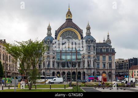 Front view of art deco central station  in Antwerp, Belgium Stock Photo