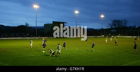 TNS play Welshpool Town in the Welsh Premier League at The Recreation Ground, Treflan, Llansantffraid, Wales. TNS are Twinned with Chelsea and have merged with Oswestry Town Stock Photo