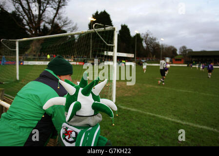 TNS play Welshpool Town in the Welsh Premier League at The Recreation Ground, Treflan, Llansantffraid, Wales. TNS are Twinned with Chelsea and have merged with Oswestry Town Stock Photo