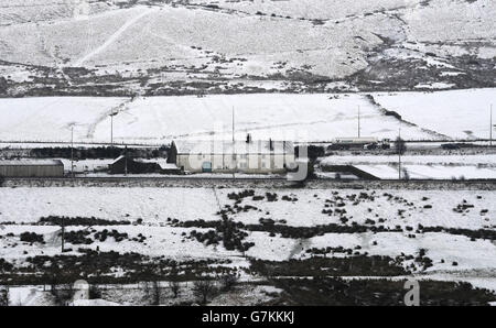 Traffic on the M62 Motorway near Saddleworth in West Yorkshire as temperatures will plunge below freezing across large swathes of the UK as the Met Office warns that severe cold weather and icy conditions could increase health risks to vulnerable patients and disrupt services. Stock Photo